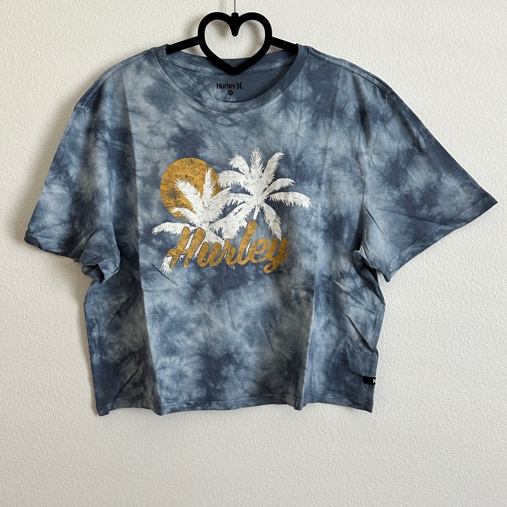 Hurley Blue Tie-Dye Graphic Cropped Short Sleeve Relaxed Cotton Tee Size M - Picture 8 of 8